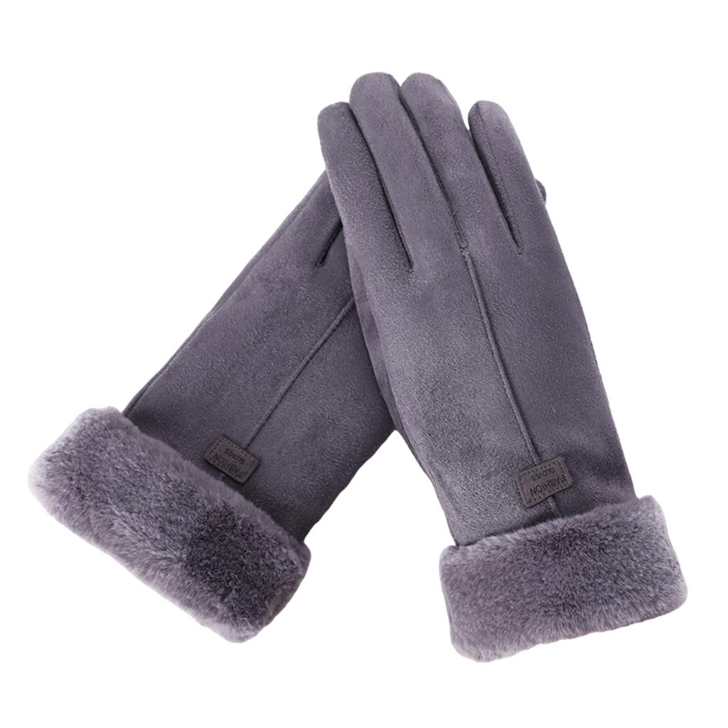 Women Gloves Full Finger Mittens Winter Windproof Gloves for Cycling Hiking Gray