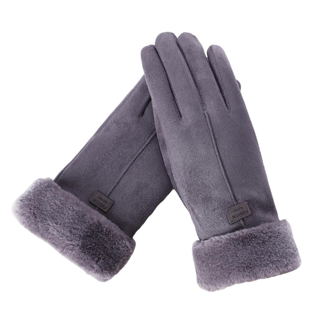 Women Gloves Full Finger Mittens Winter Windproof Gloves for Cycling Hiking Gray
