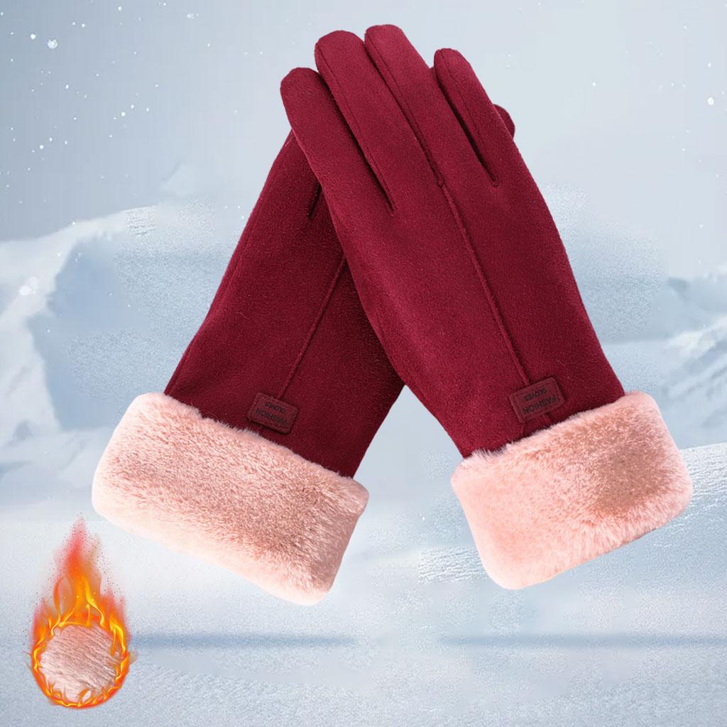 Women Gloves Full Finger Mittens Winter Windproof Gloves for Cycling Hiking Red