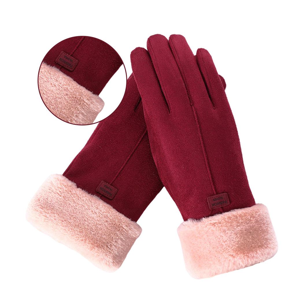 Women Gloves Full Finger Mittens Winter Windproof Gloves for Cycling Hiking Red