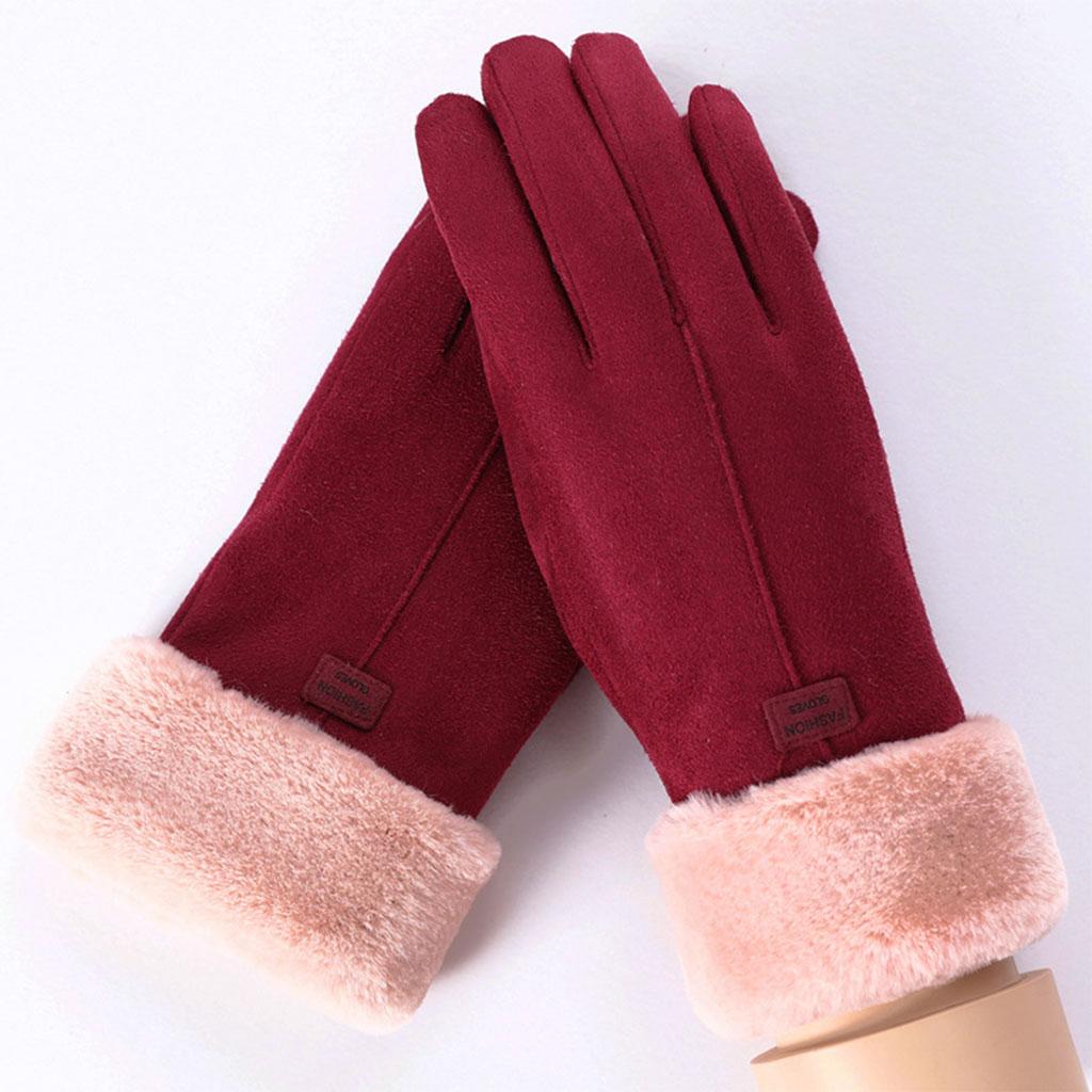 Women Gloves Full Finger Mittens Winter Windproof Gloves for Cycling Hiking Red