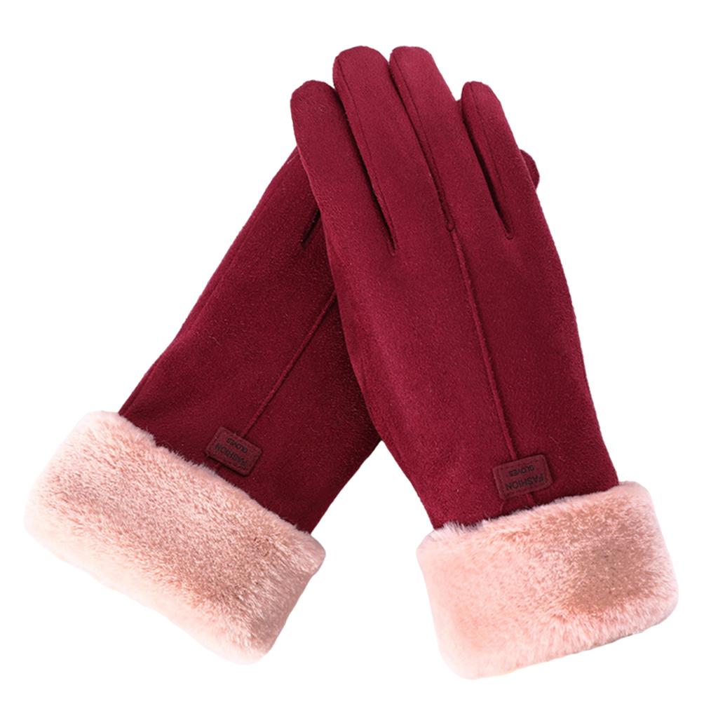 Women Gloves Full Finger Mittens Winter Windproof Gloves for Cycling Hiking Red