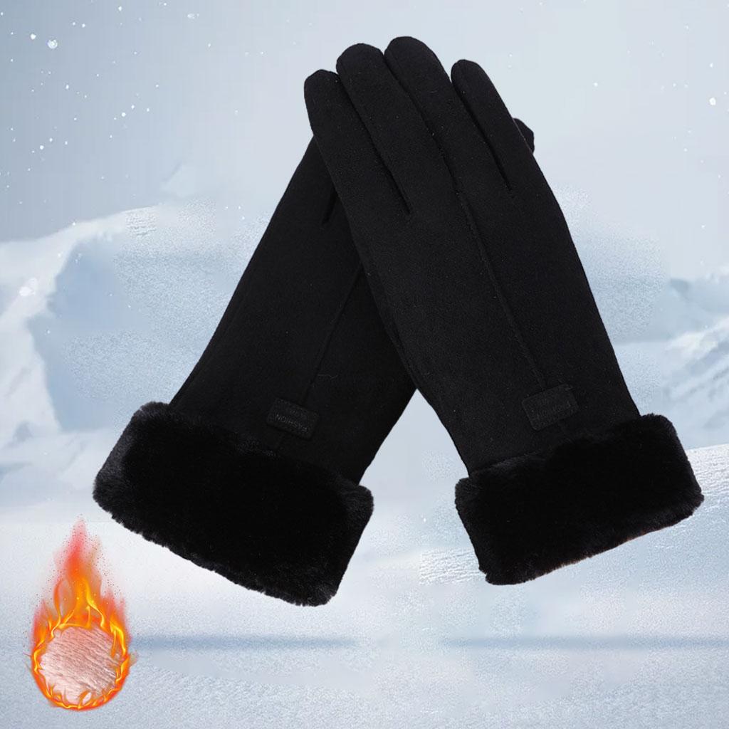 Women Gloves Full Finger Mittens Winter Windproof Gloves for Cycling Hiking Black