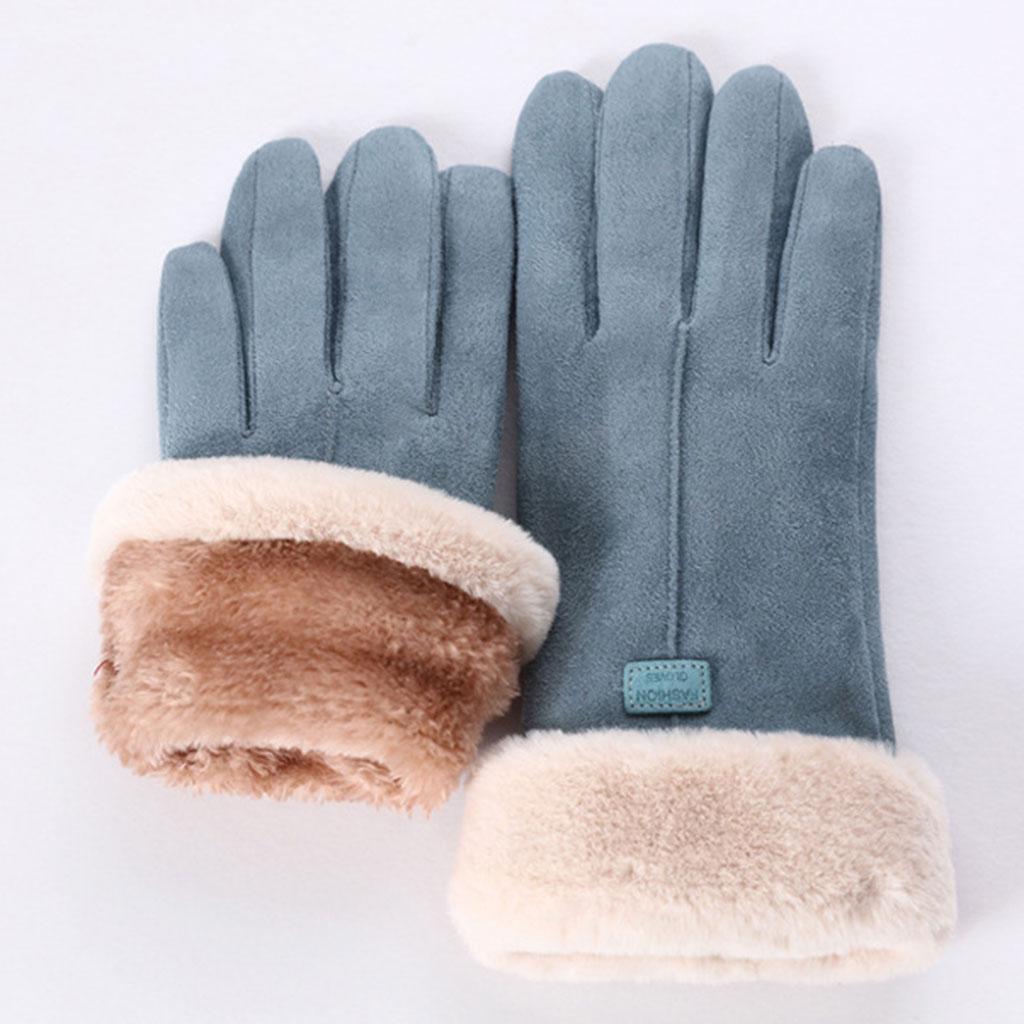 Women Gloves Full Finger Mittens Winter Windproof Gloves for Cycling Hiking Blue