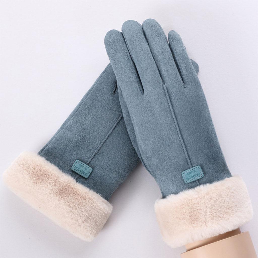 Women Gloves Full Finger Mittens Winter Windproof Gloves for Cycling Hiking Blue
