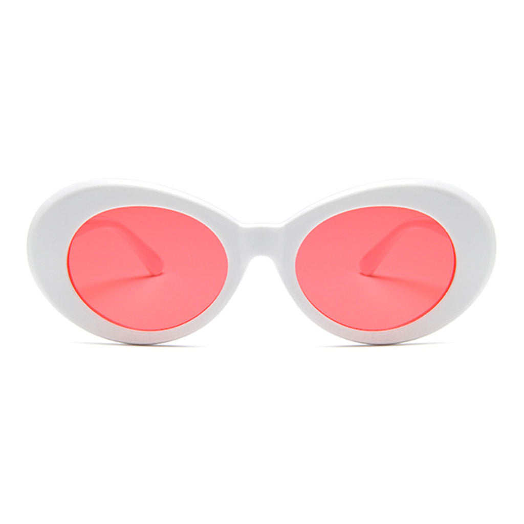 Oval Sunglass Lens Plastic Thick Frame Classic for Gatherings Holiday Travel White frame red film