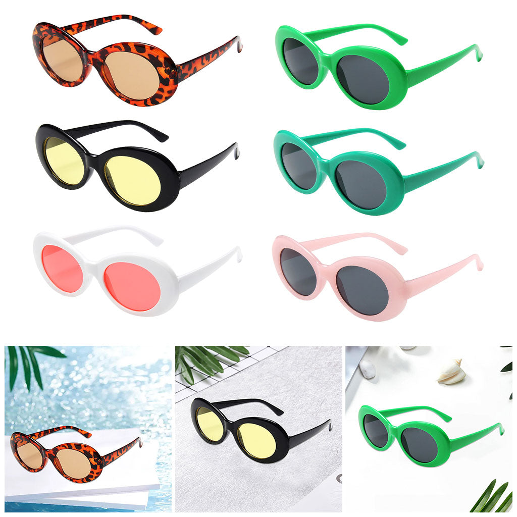 Oval Sunglass Lens Plastic Thick Frame Classic for Gatherings Holiday Travel White frame red film