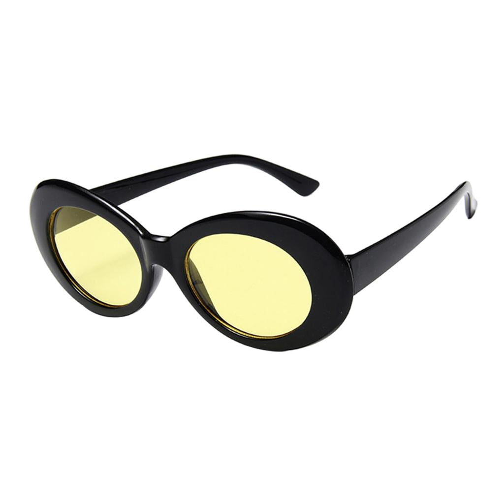 Oval Sunglass Lens Plastic Thick Frame Classic for Gatherings Holiday Travel Bright black yellow