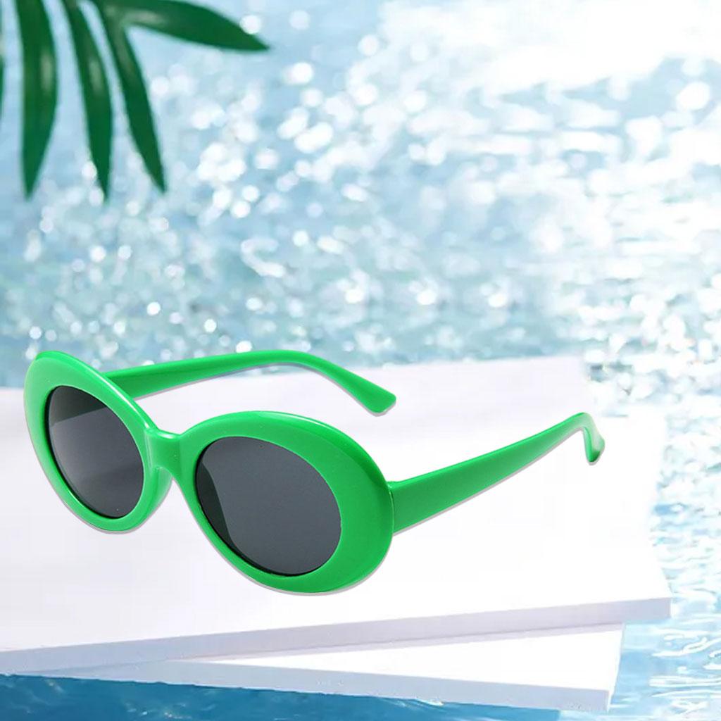 Oval Sunglass Lens Plastic Thick Frame Classic for Gatherings Holiday Travel Emerald framed gray