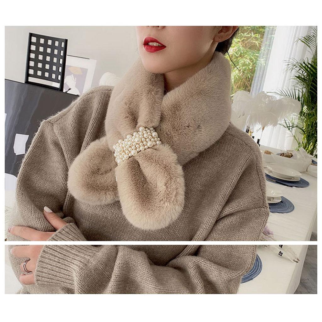 Scarves Furry Solid Warm Fleece Faux Fur Soft Cozy for Coat Dress Khaki