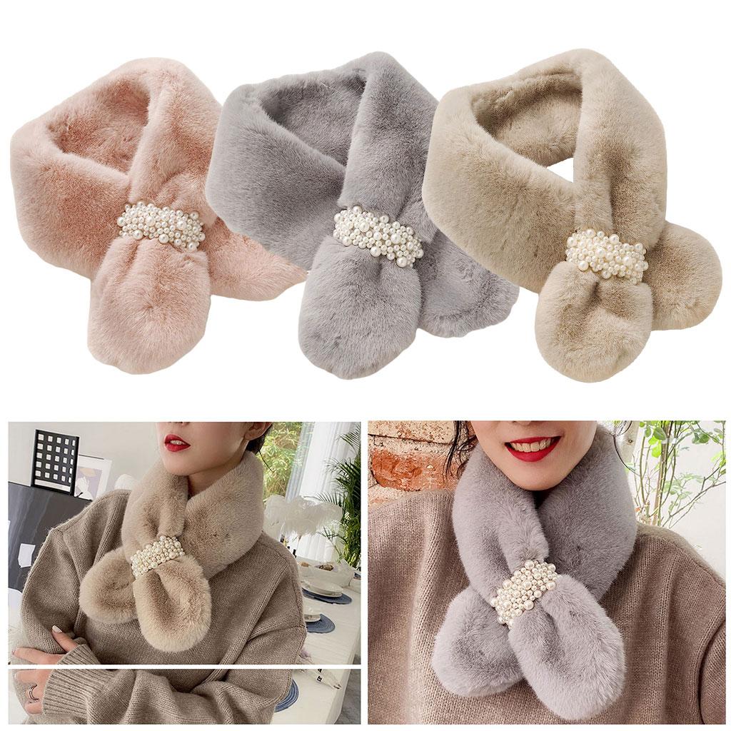 Scarves Furry Solid Warm Fleece Faux Fur Soft Cozy for Coat Dress Khaki