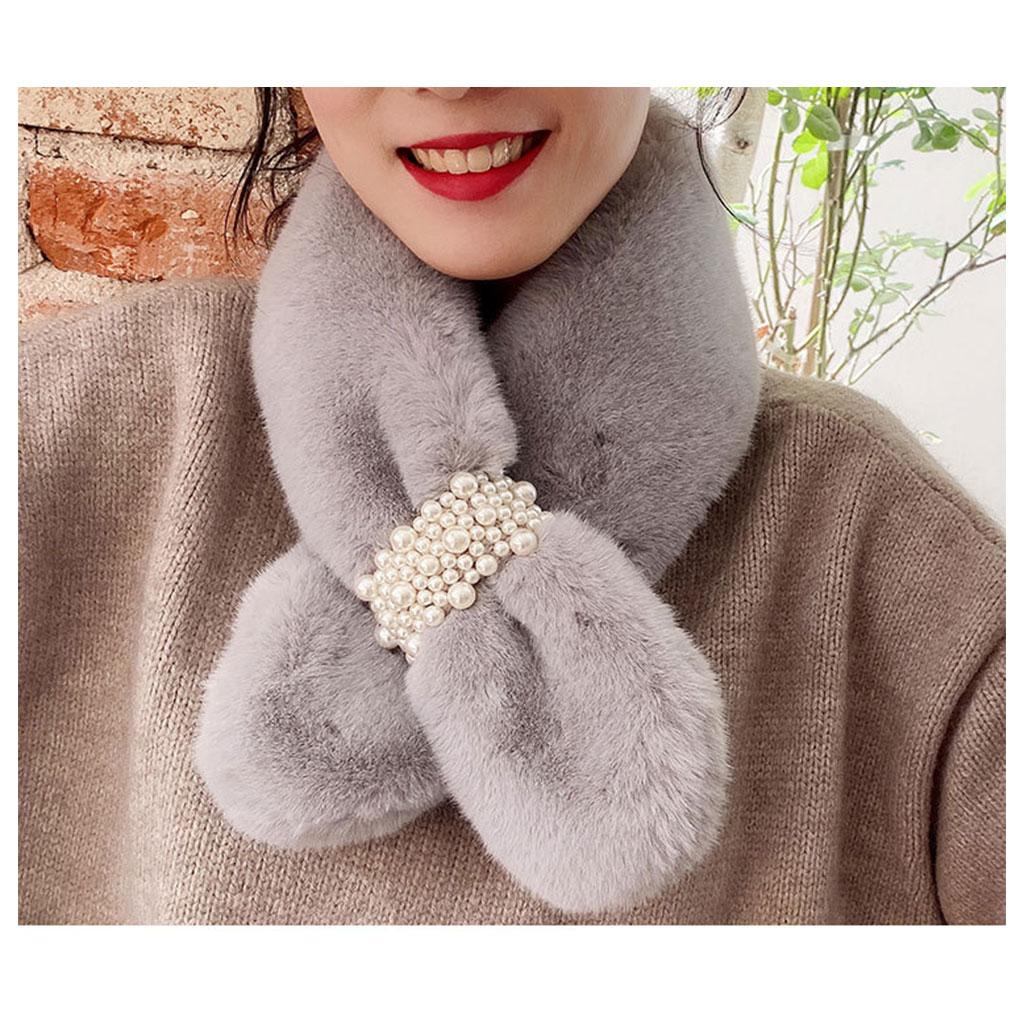 Scarves Furry Solid Warm Fleece Faux Fur Soft Cozy for Coat Dress Light Grey