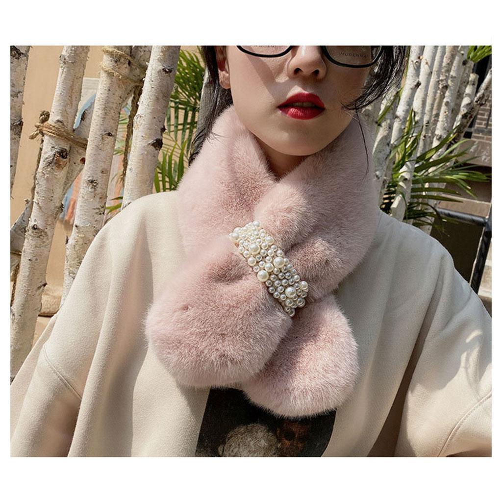 Scarves Furry Solid Warm Fleece Faux Fur Soft Cozy for Coat Dress Pink