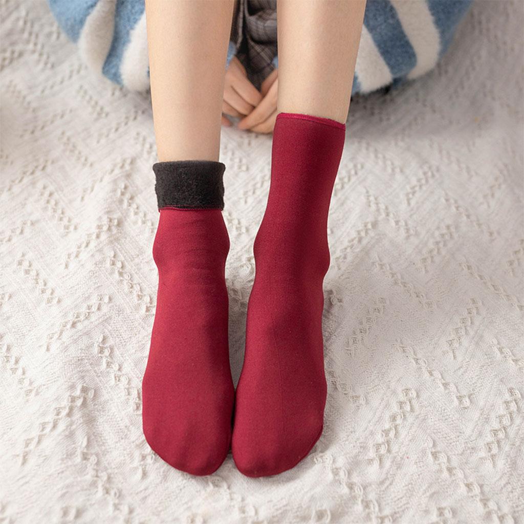 Seamless Ski Thermal Socks Winter Calcetines Short for Women Men Crimson