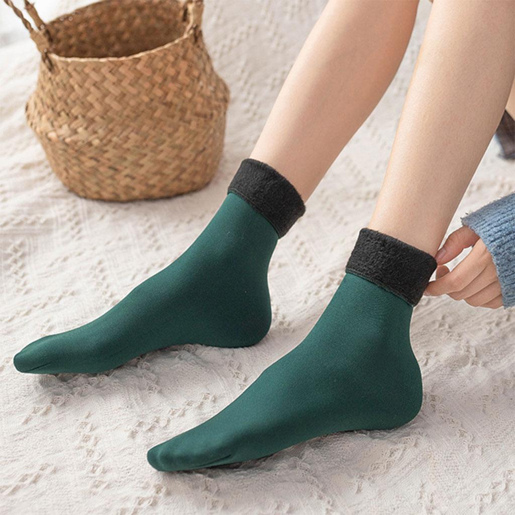 Seamless Ski Thermal Socks Winter Calcetines Short for Women Men Dark Green