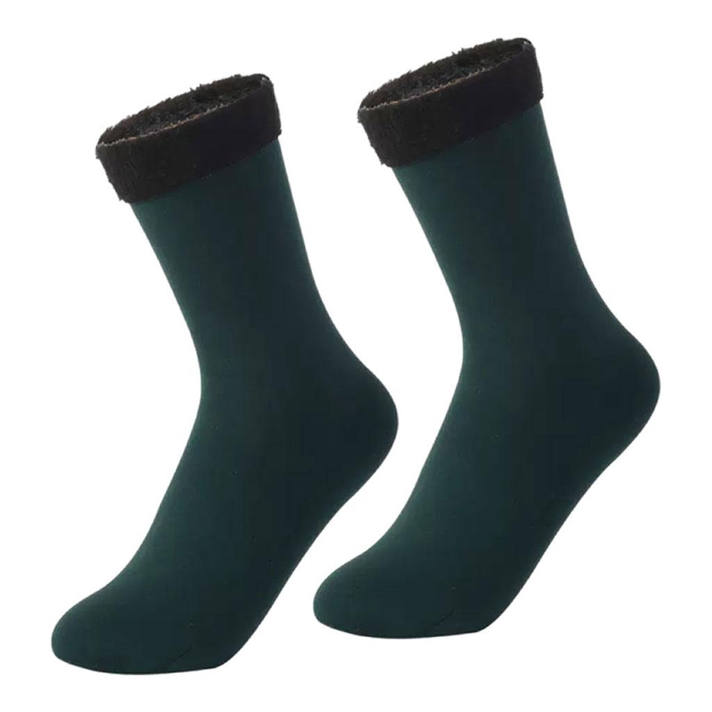 Seamless Ski Thermal Socks Winter Calcetines Short for Women Men Dark Green