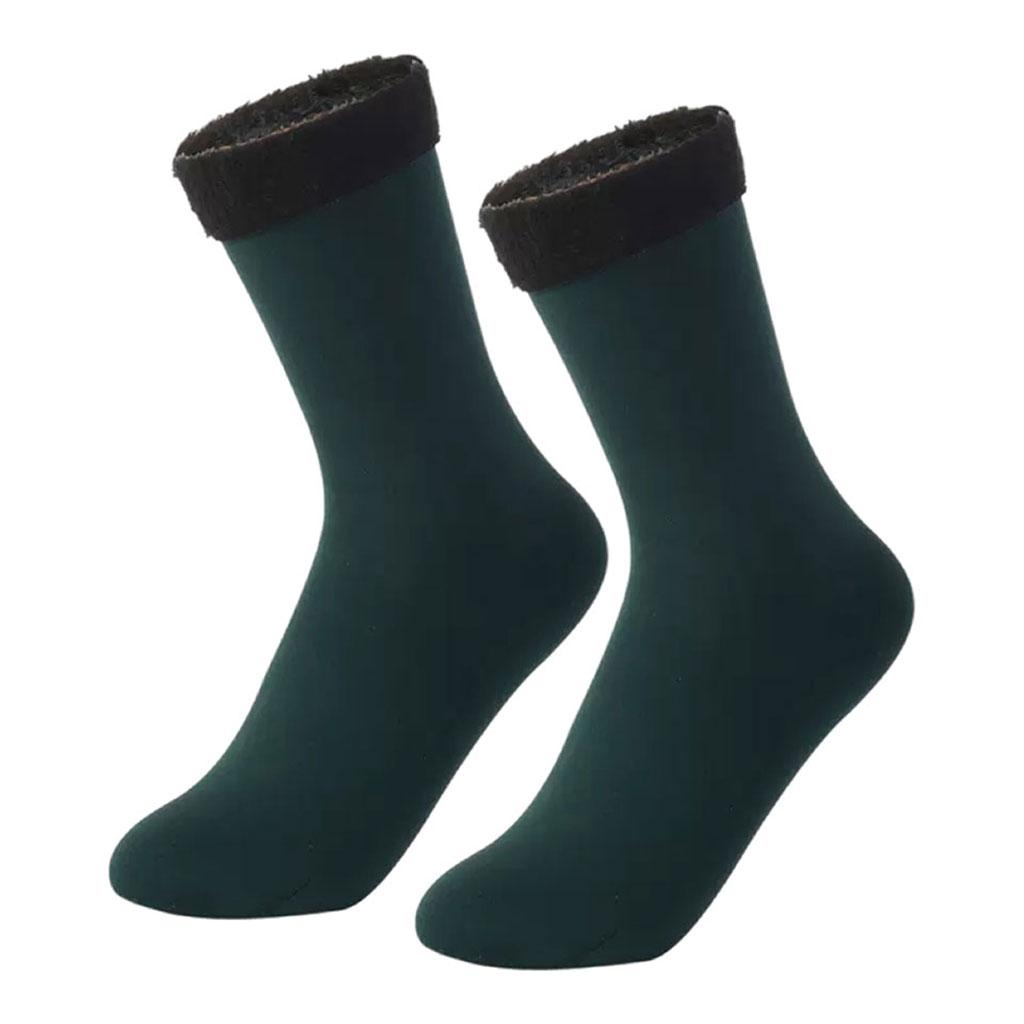 Seamless Ski Thermal Socks Winter Calcetines Short for Women Men Dark Green