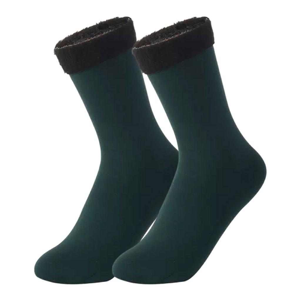 Seamless Ski Thermal Socks Winter Calcetines Short for Women Men Dark Green