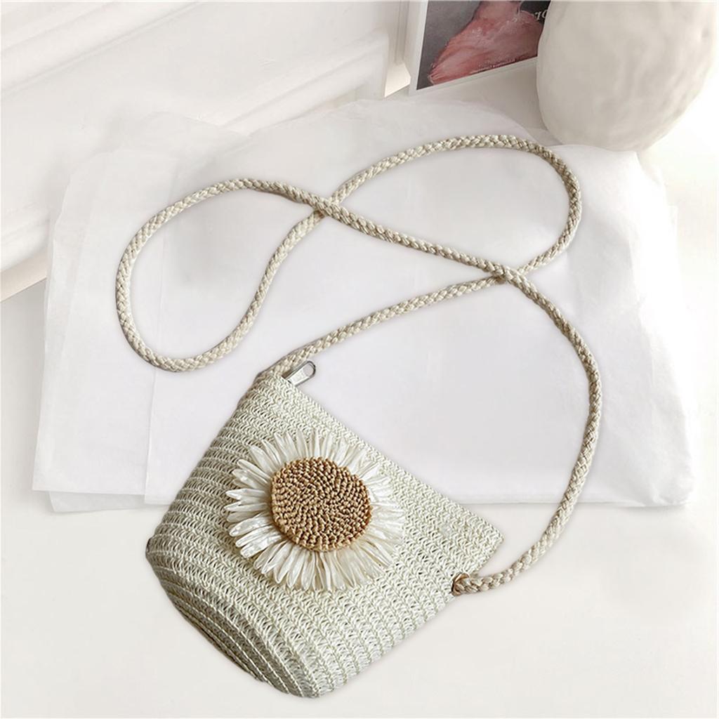Straw Bag Portable Colorful Accessories Humanize Practical for Girl white