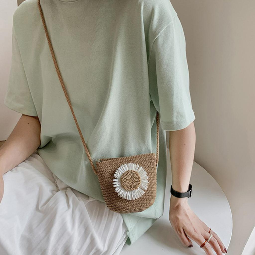 Straw Bag Portable Colorful Accessories Humanize Practical for Girl Khaki