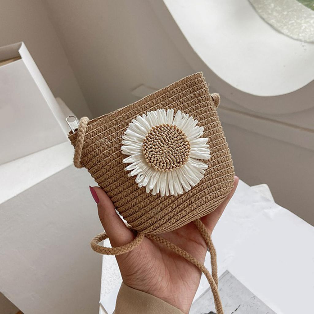 Straw Bag Portable Colorful Accessories Humanize Practical for Girl Khaki