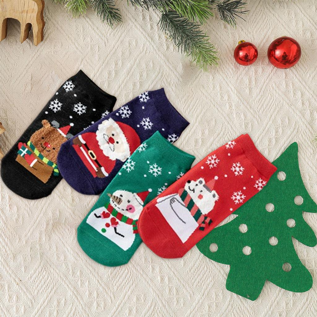 4 Pair Novelty Low Crew Socks Chrismas Short Sock Snowflake Background