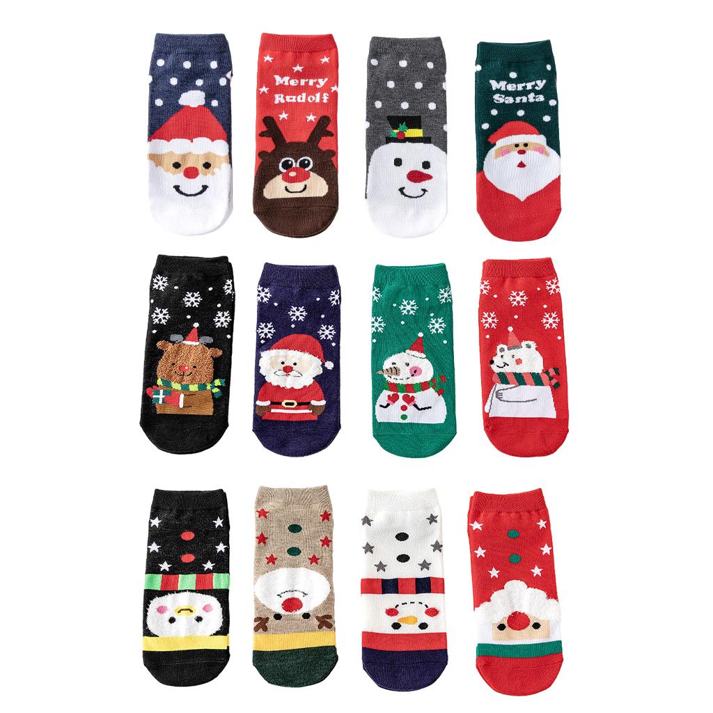 4 Pair Novelty Low Crew Socks Chrismas Short Sock Snowflake Background