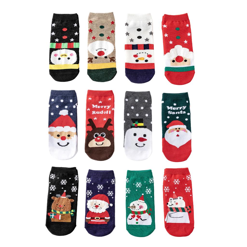 4 Pair Novelty Low Crew Socks Chrismas Short Sock Snowflake Background