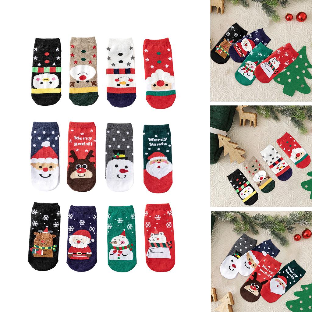 4 Pair Novelty Low Crew Socks Chrismas Short Sock Snowflake Background