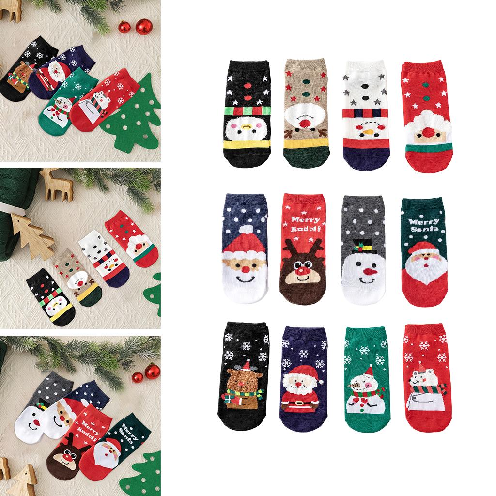4 Pair Novelty Low Crew Socks Chrismas Short Sock Snowflake Background