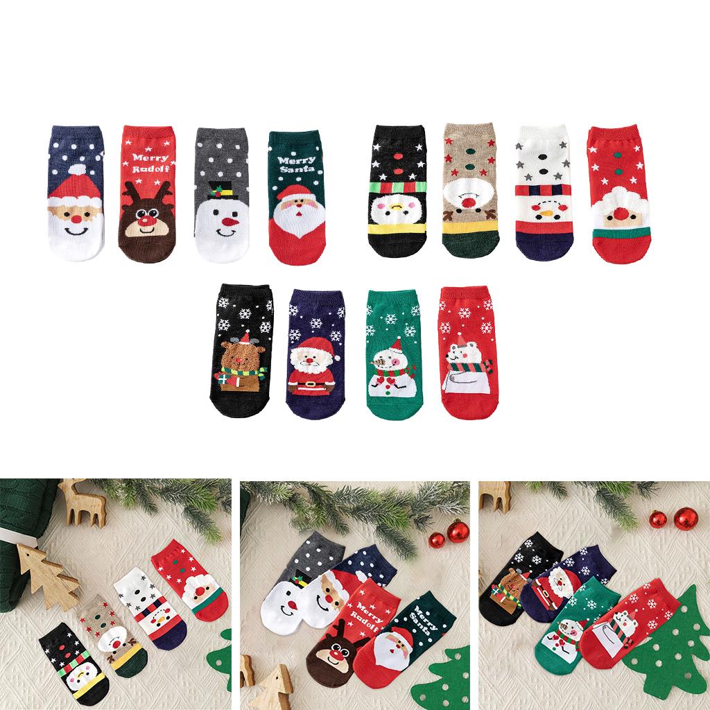 4 Pair Novelty Low Crew Socks Chrismas Short Sock Snowflake Background