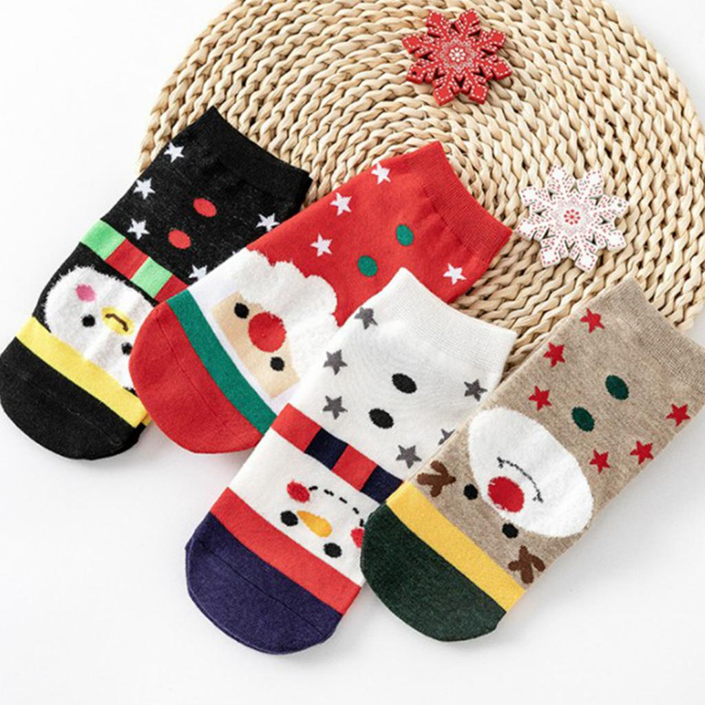 4 Pair Novelty Low Crew Socks Chrismas Short Sock Stars Background