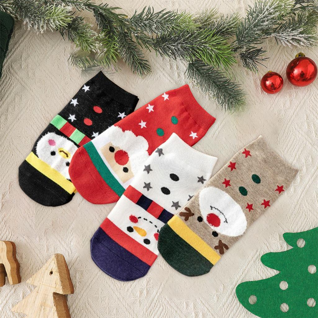 4 Pair Novelty Low Crew Socks Chrismas Short Sock Stars Background