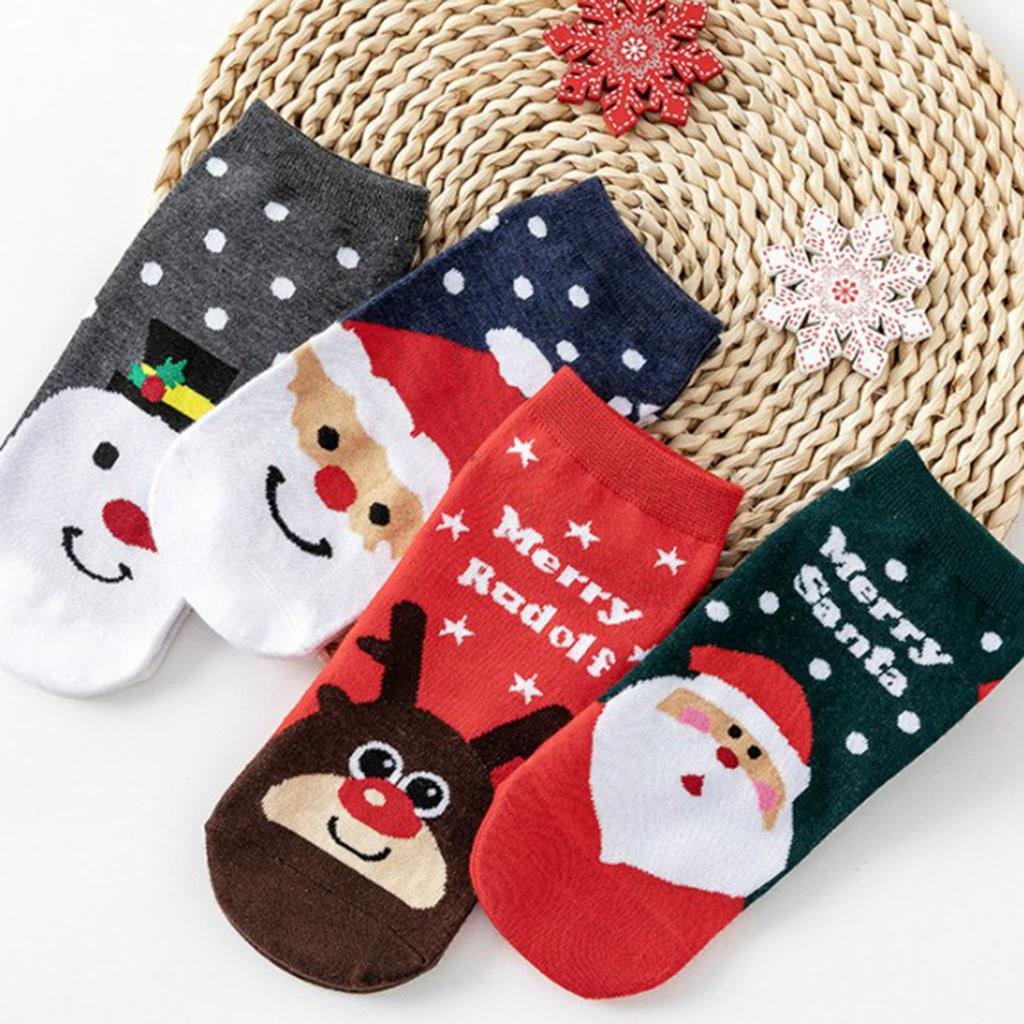 4 Pair Novelty Low Crew Socks Chrismas Short Sock Spotted Background
