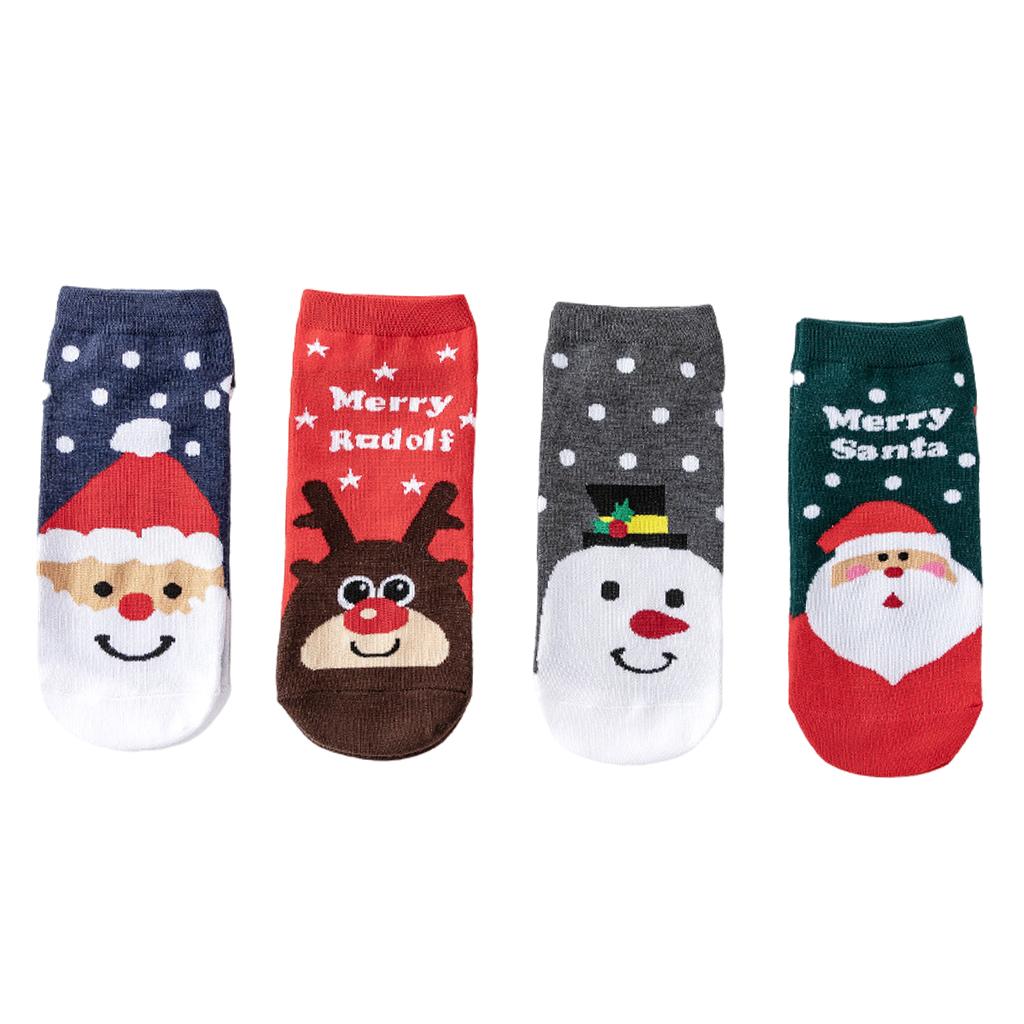 4 Pair Novelty Low Crew Socks Chrismas Short Sock Spotted Background