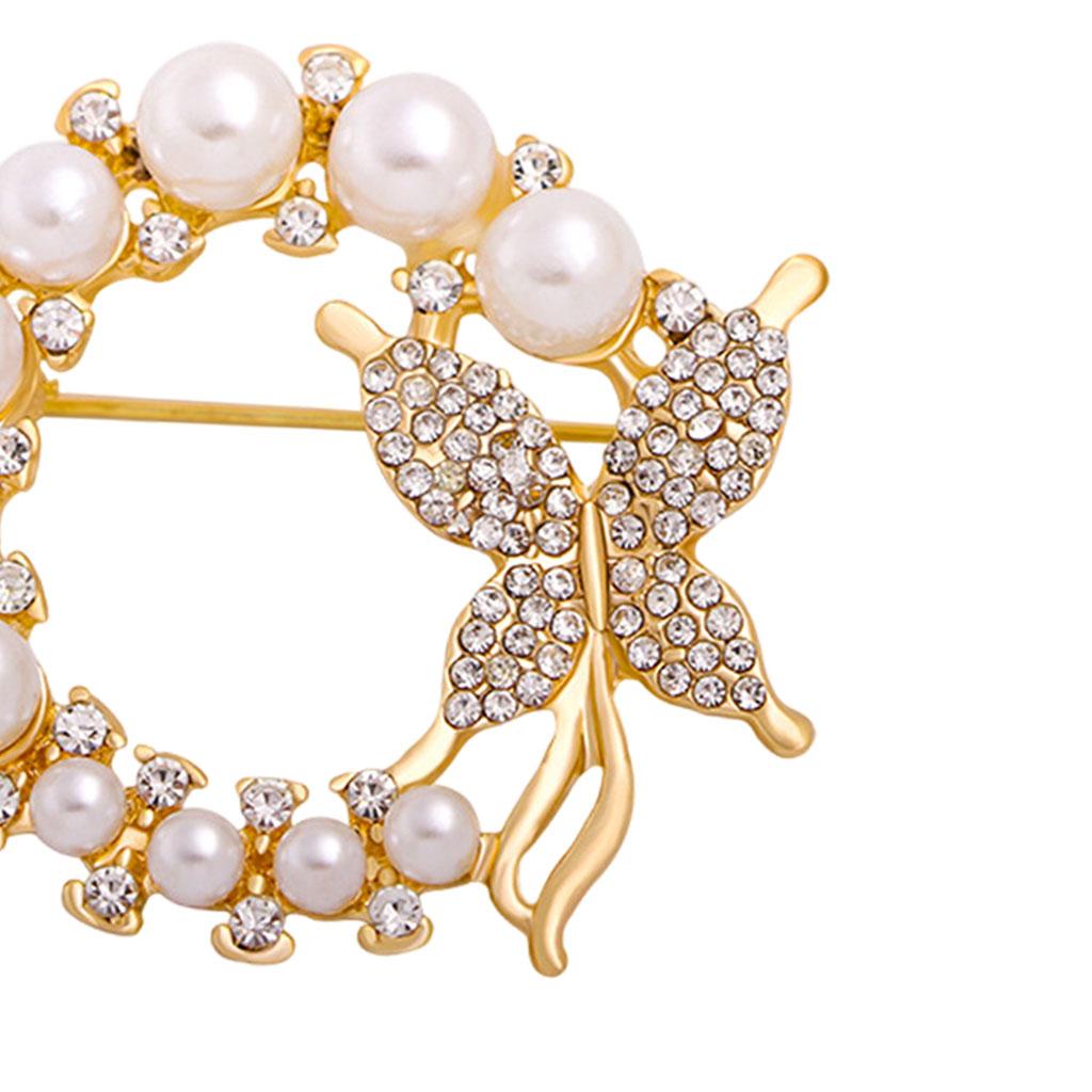 Pearl Rhinestone Butterfly Brooch Crystal Corsage Accessories for Girls