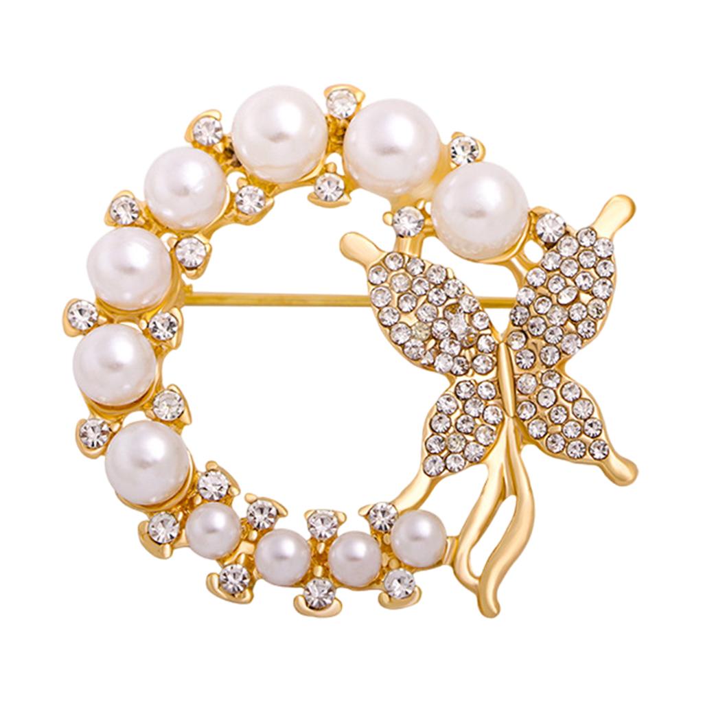 Pearl Rhinestone Butterfly Brooch Crystal Corsage Accessories for Girls