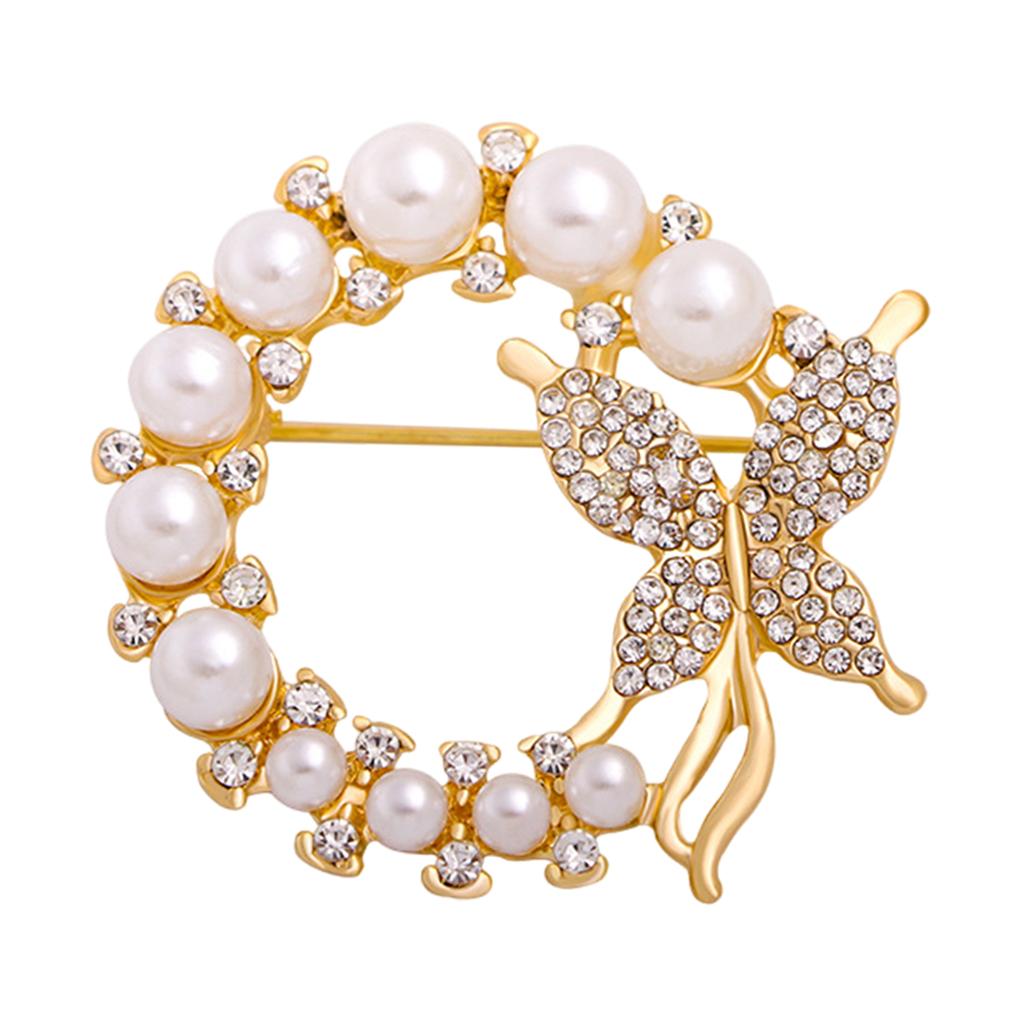 Pearl Rhinestone Butterfly Brooch Crystal Corsage Accessories for Girls