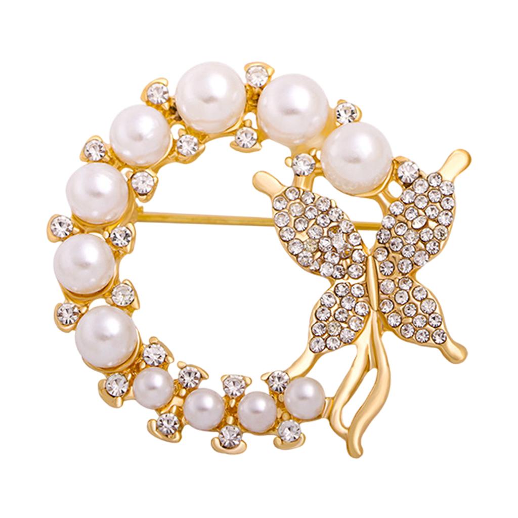 Pearl Rhinestone Butterfly Brooch Crystal Corsage Accessories for Girls