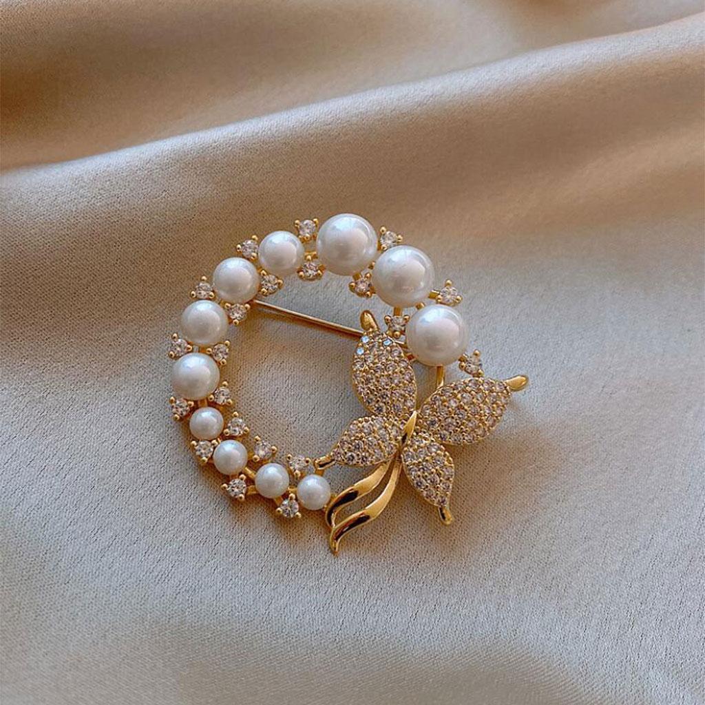 Pearl Rhinestone Butterfly Brooch Crystal Corsage Accessories for Girls