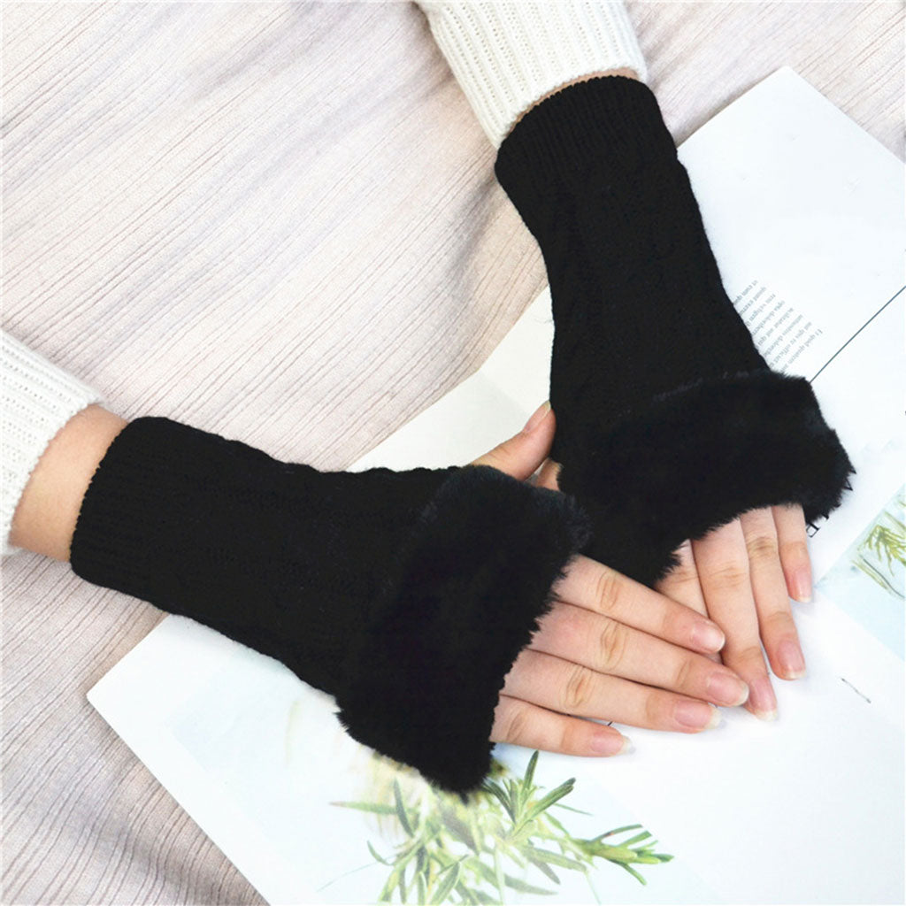 Women Gloves Half Finger Mittens Winter Windproof Gloves for Cycling Hiking Black