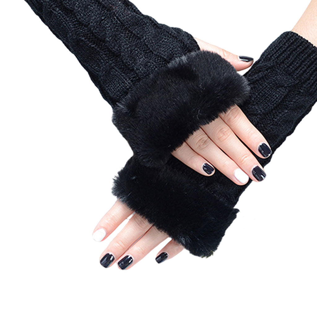 Women Gloves Half Finger Mittens Winter Windproof Gloves for Cycling Hiking Black