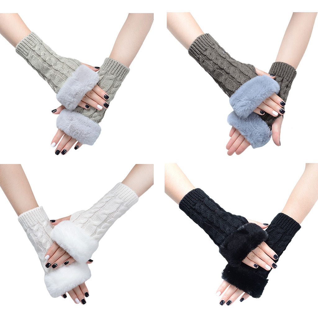 Women Gloves Half Finger Mittens Winter Windproof Gloves for Cycling Hiking Black