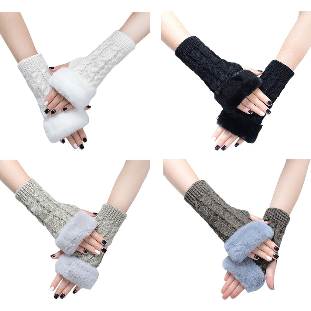 Women Gloves Half Finger Mittens Winter Windproof Gloves for Cycling Hiking Black