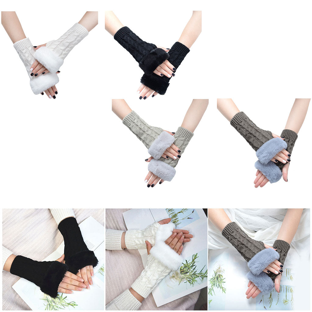 Women Gloves Half Finger Mittens Winter Windproof Gloves for Cycling Hiking Black