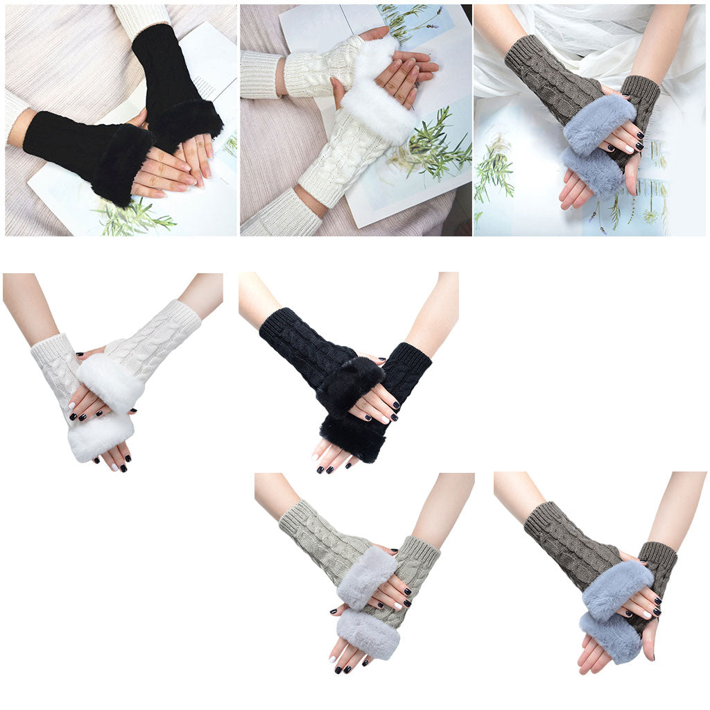 Women Gloves Half Finger Mittens Winter Windproof Gloves for Cycling Hiking Black