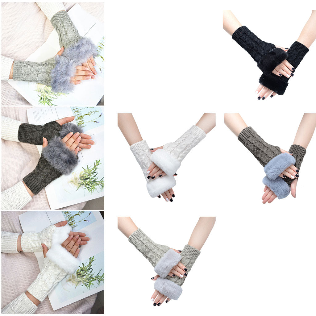 Women Gloves Half Finger Mittens Winter Windproof Gloves for Cycling Hiking Black