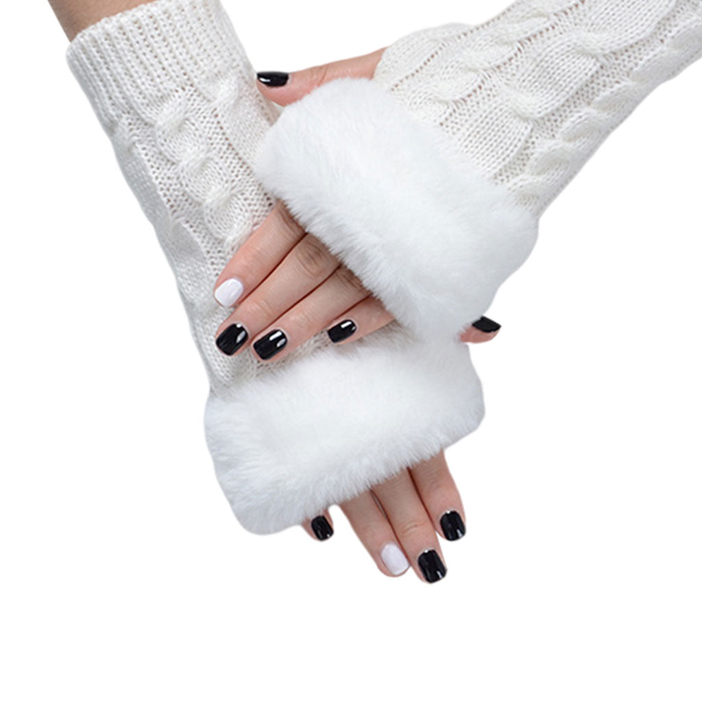 Women Gloves Half Finger Mittens Winter Windproof Gloves for Cycling Hiking White
