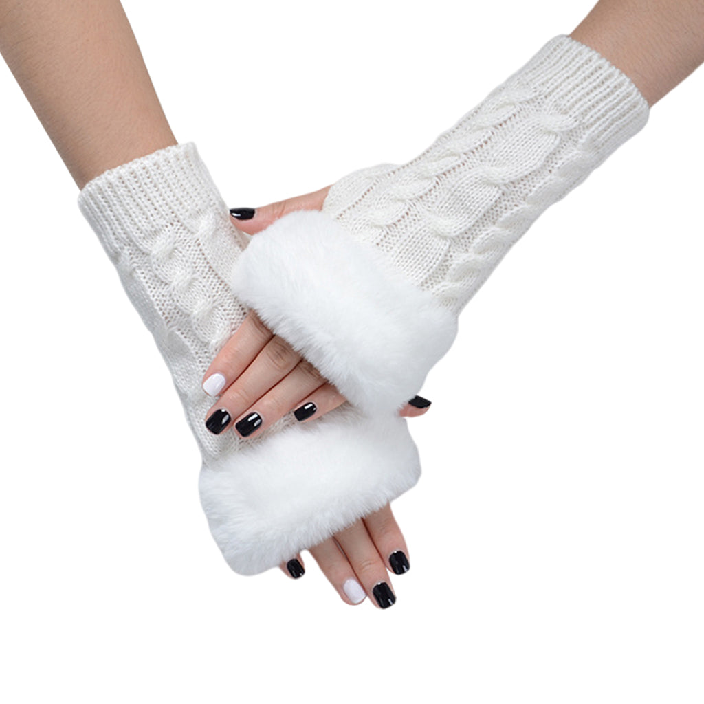 Women Gloves Half Finger Mittens Winter Windproof Gloves for Cycling Hiking White
