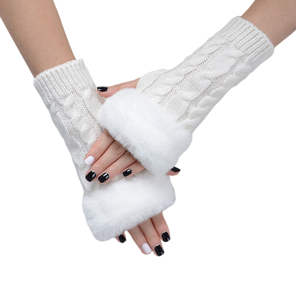 Women Gloves Half Finger Mittens Winter Windproof Gloves for Cycling Hiking White